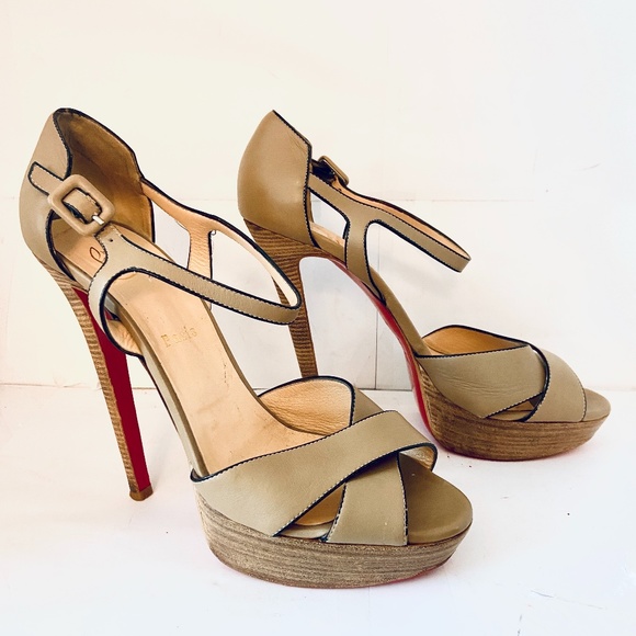 Louboutin SPORTING 140 Tan Leather Platform Sandal - Picture 1 of 8